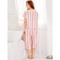Bonito Branco E Rosa Stripe Manga Curta De Verão Pijama Fabricação Atacado Moda Feminina Vestuário (TA0004P)